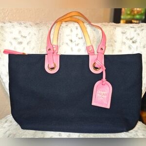 Dooney & Bourke Black Shopper-Pink Leather Handles/Trim & Neon Yellow Interior